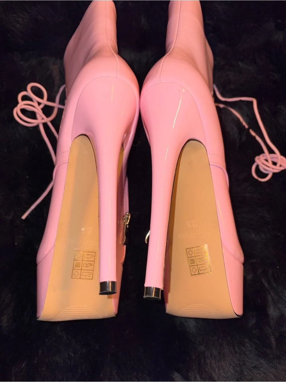 NEW Pink Patent Lace-Up Platform Stiletto Ankle Boots | Side Zip | Size 8.5